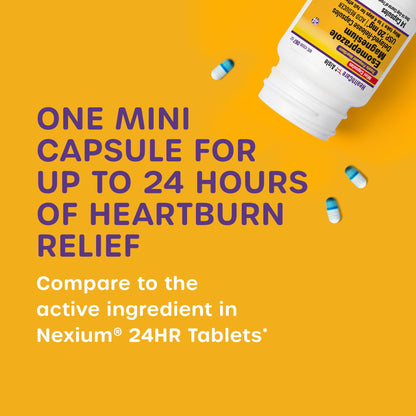 Close up of HealthCareAisle Esomeprazole 20 mg mini capsules label