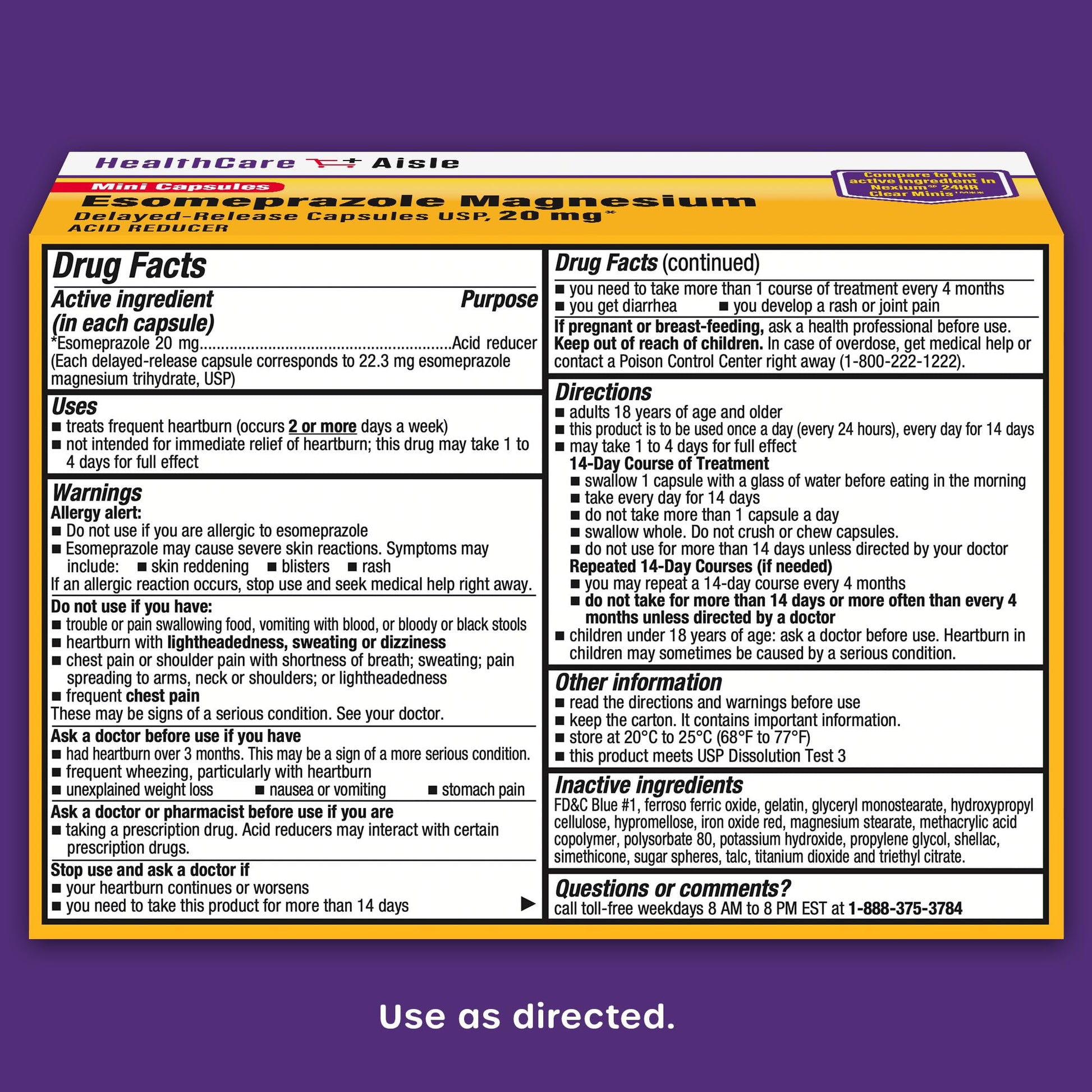 HealthCareAisle heartburn relief medicine supplement facts label