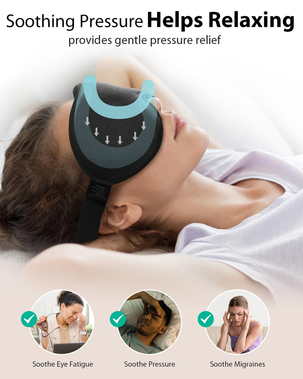 Side profile of Mabao weighted sleep mask with adjustable strap