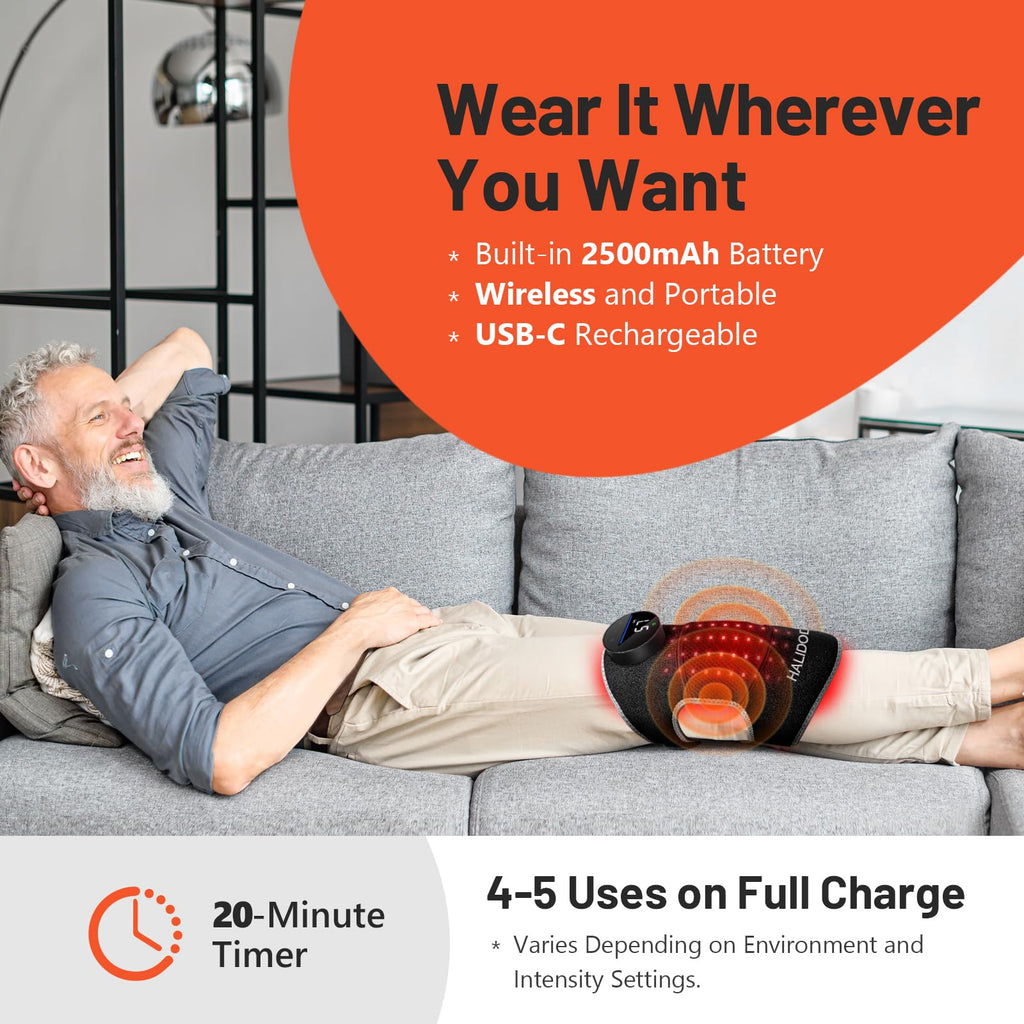 Halidodo knee brace shown alongside branded drawstring storage bag