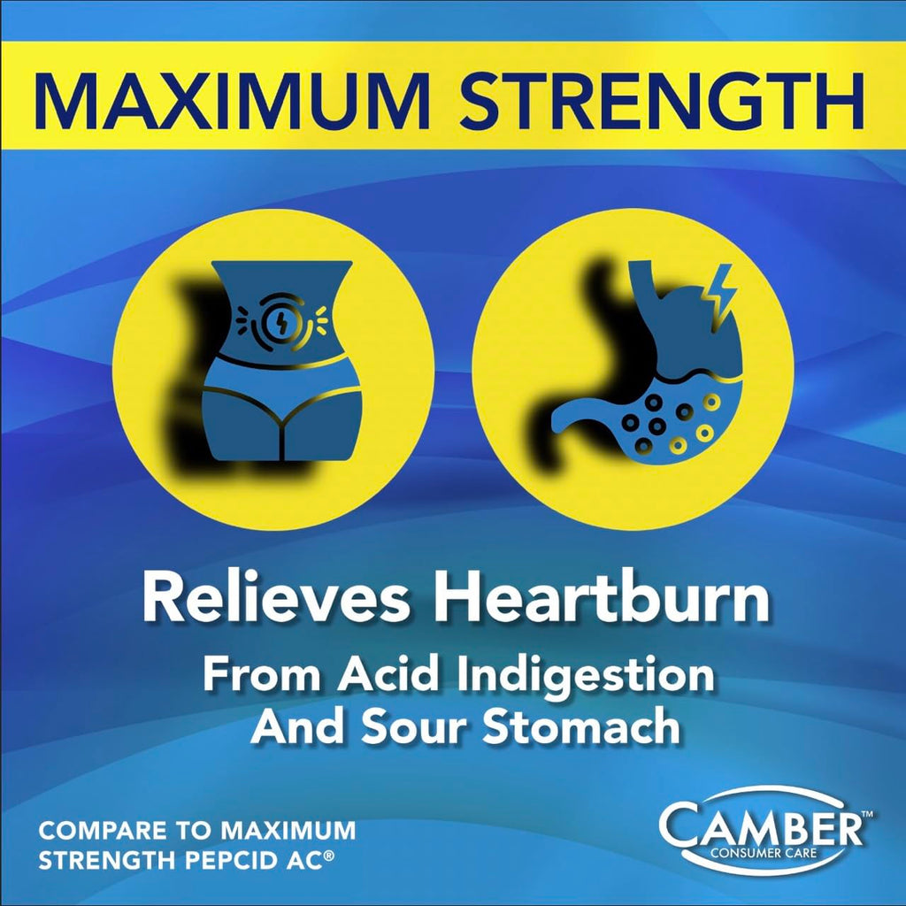 Camber Famotidine Maximum Strength Acid Reducer bottle side view