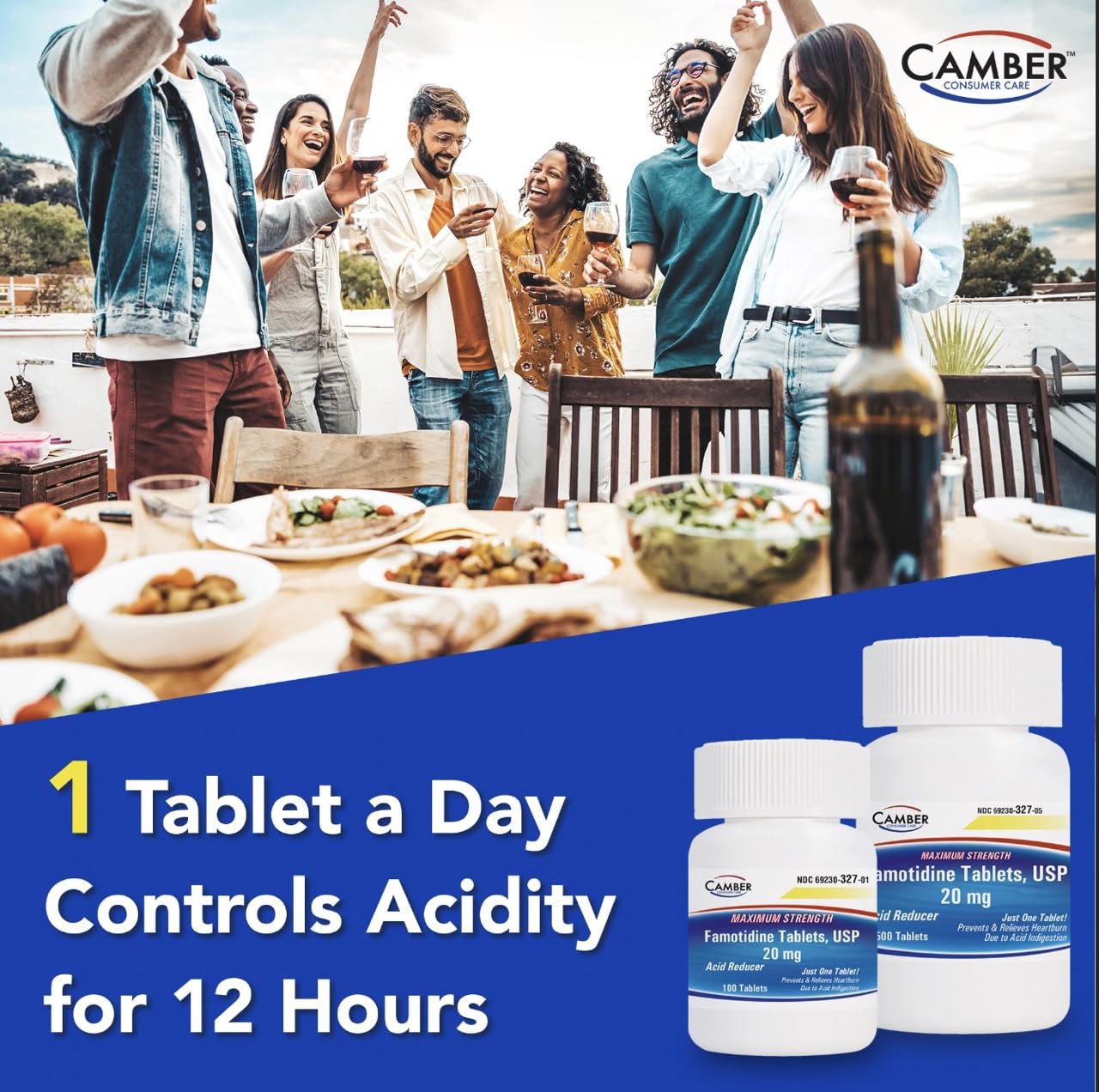 Camber Pharmaceuticals Famotidine 100 count bottle packaging details
