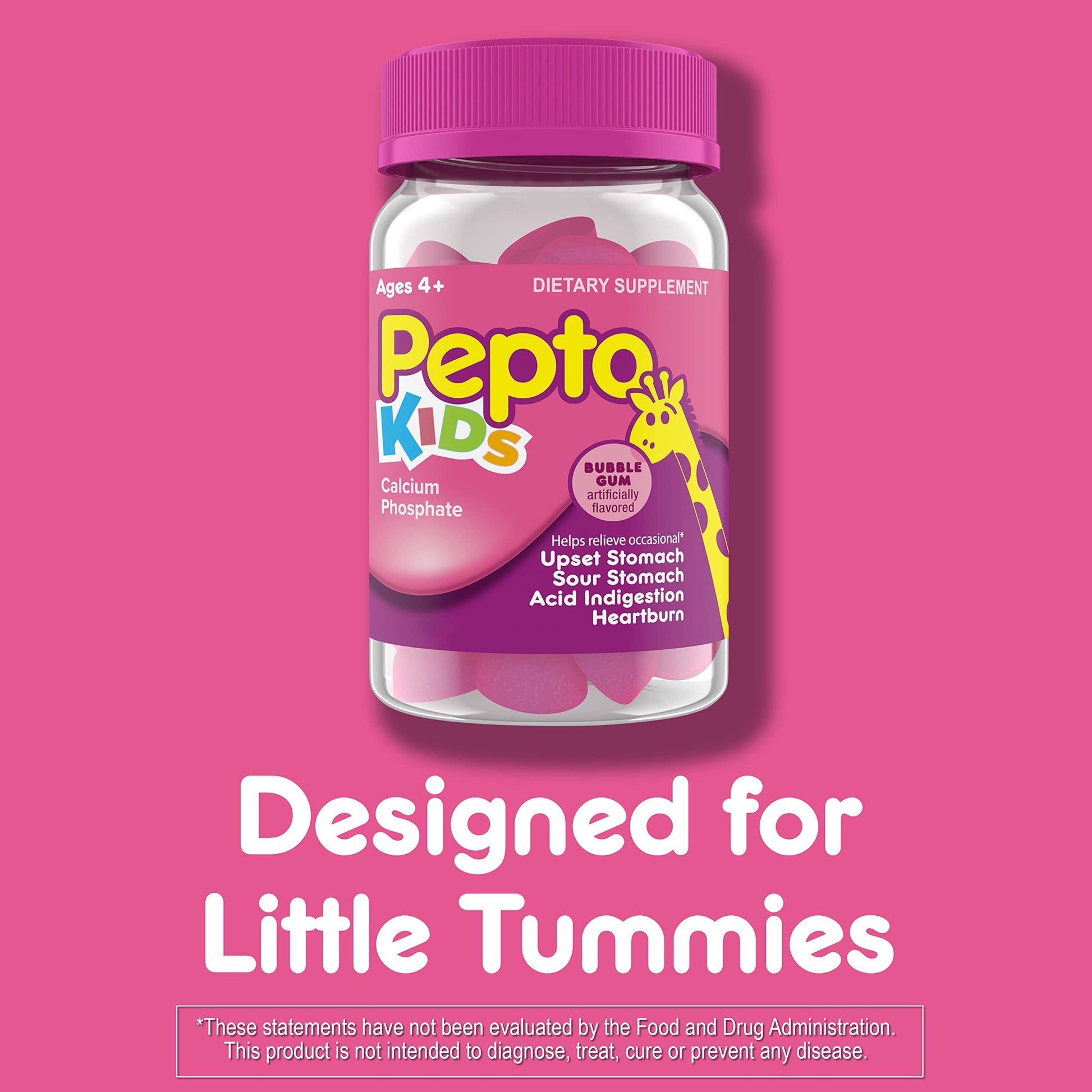 Pepto Kids dietary supplement 24 count bottle side view