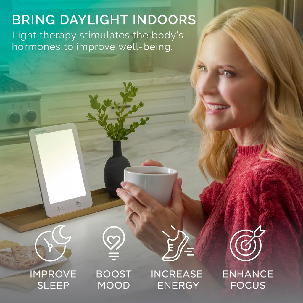 Verilux HappyLight Lumi Plus showing illuminated LED panel