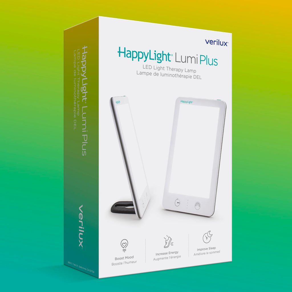 Verilux HappyLight Lumi Plus packaging and included accessories