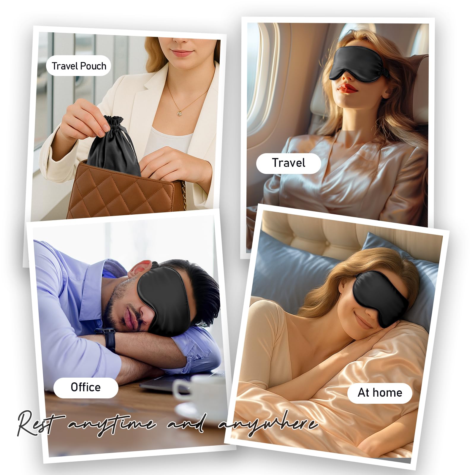 Travel-friendly silk sleep mask with storage pouch