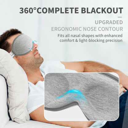 Side profile of 3D contoured sleep mask on a person