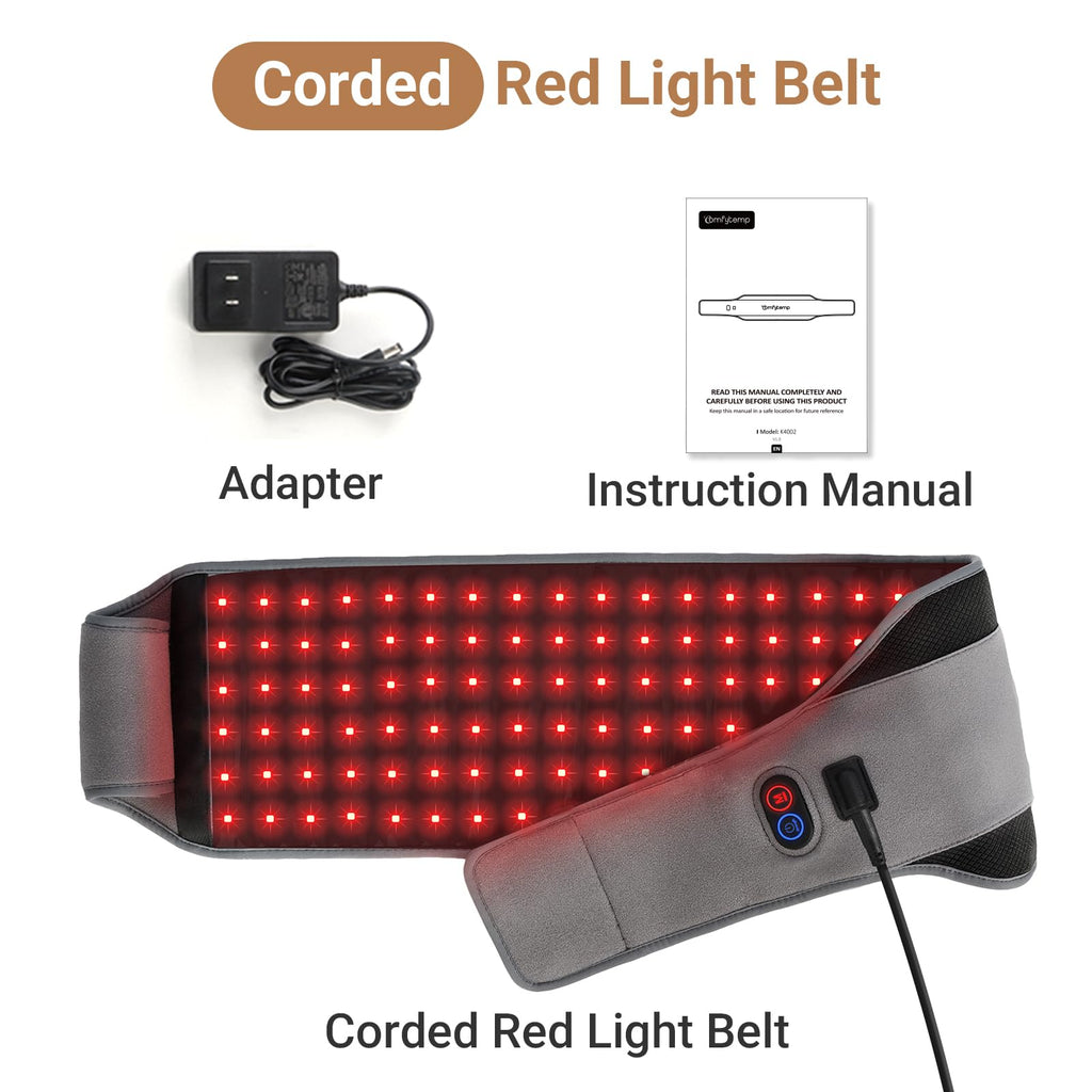 Comfytemp red light therapy belt packaged with power cord