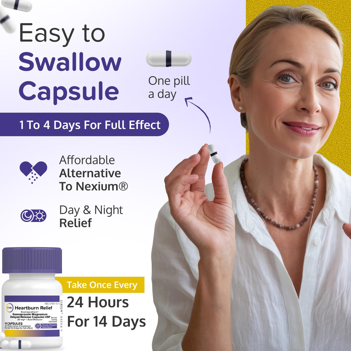 Esomeprazole 20mg heartburn relief capsules packaging