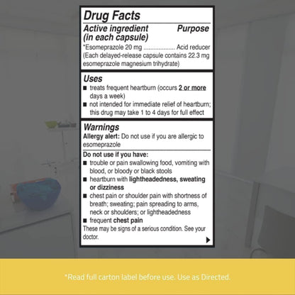 Detailed view of delayed release capsules packaging