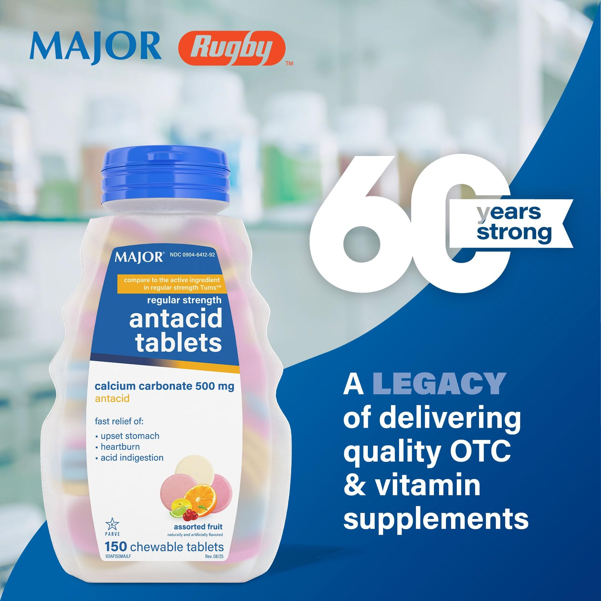Major antacid tablets assorted fruit flavor packaging
