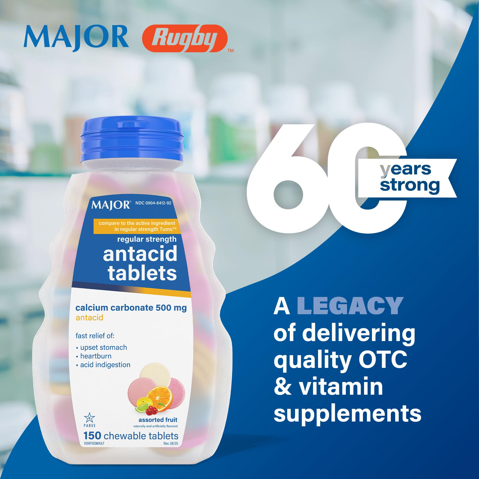 Major antacid tablets assorted fruit flavor packaging