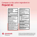 Side view of Glenmark 10 milligram famotidine bottle showing active ingredients