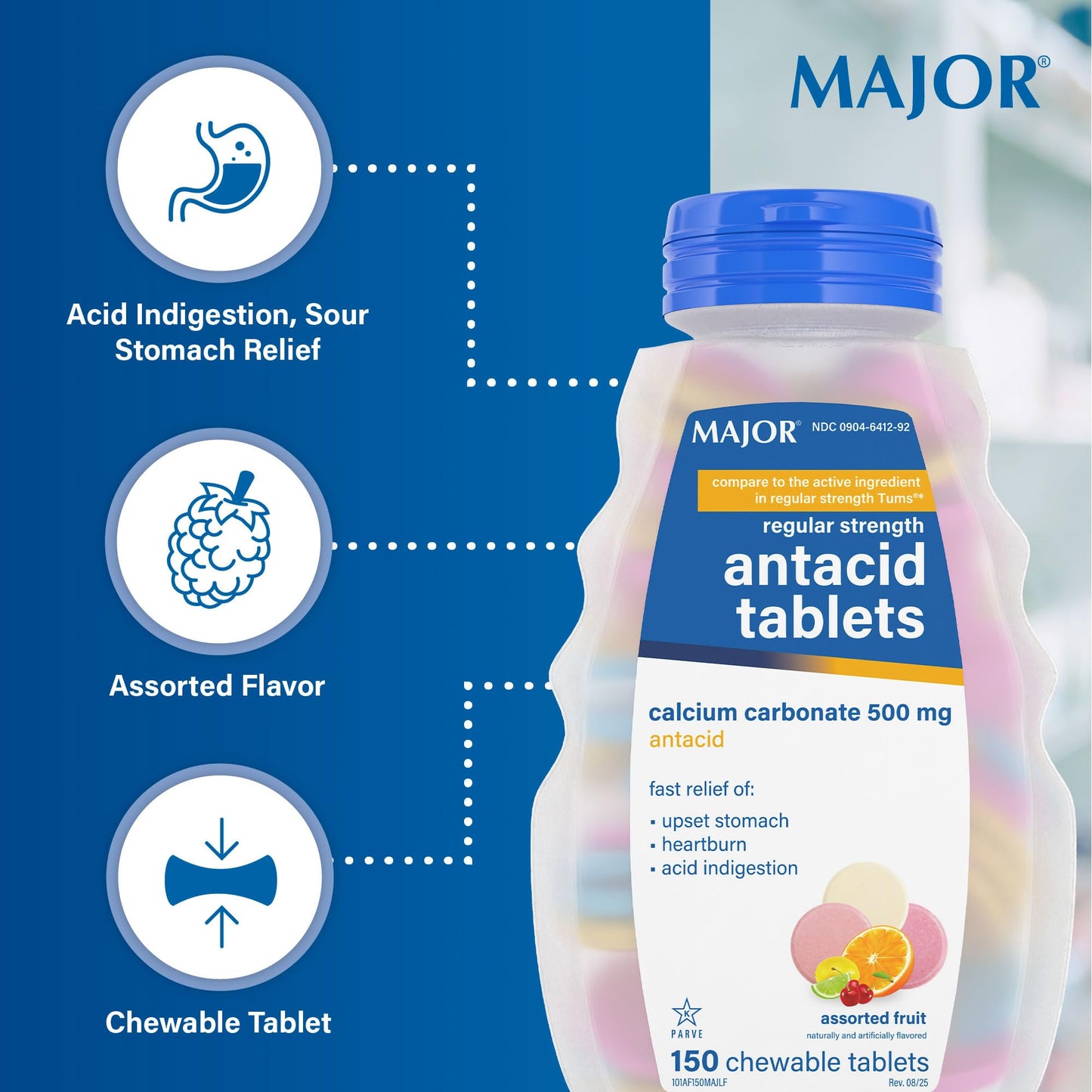 Close up of chewable antacid tablet nutritional label
