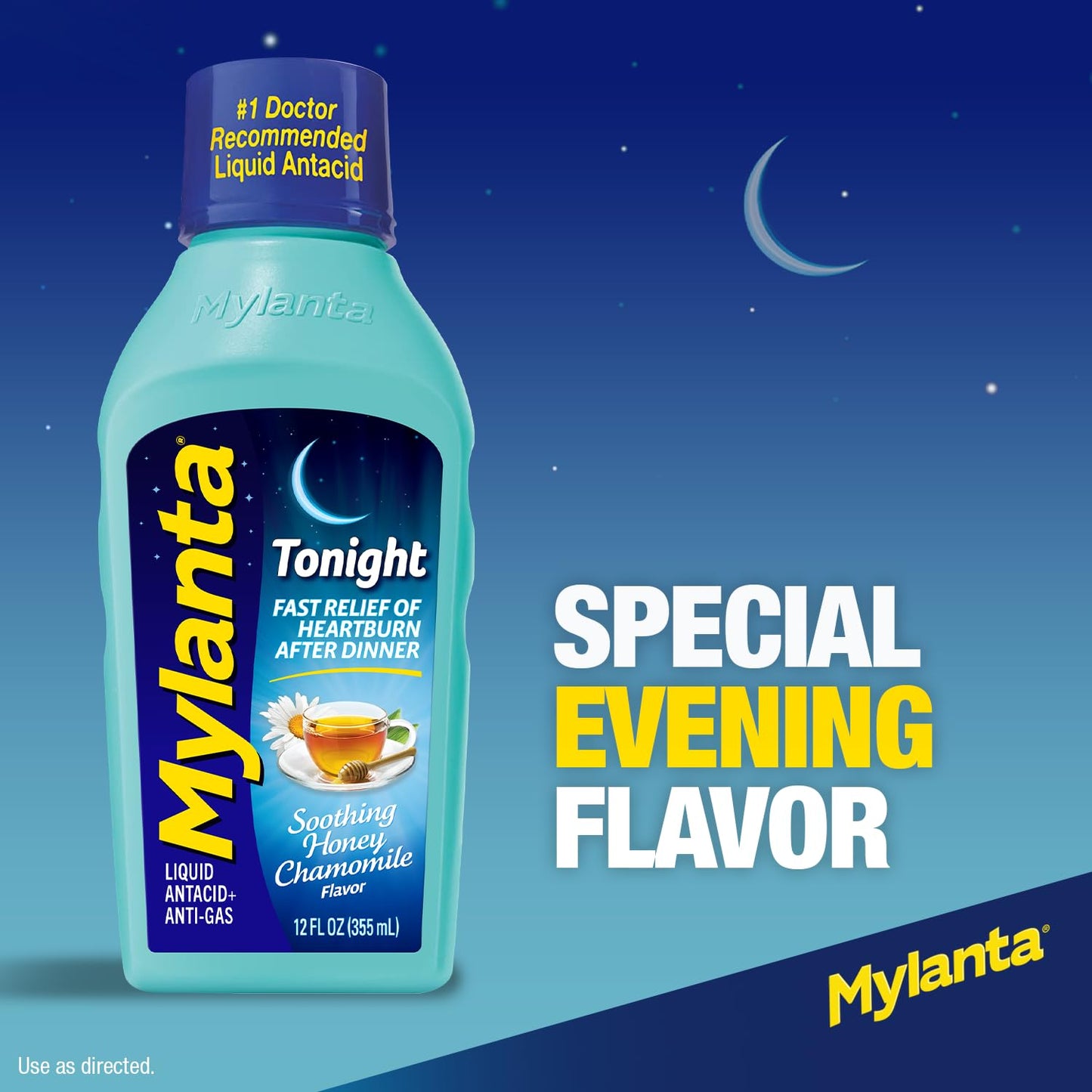 Mylanta Tonight soothing liquid antacid and anti-gas bottle