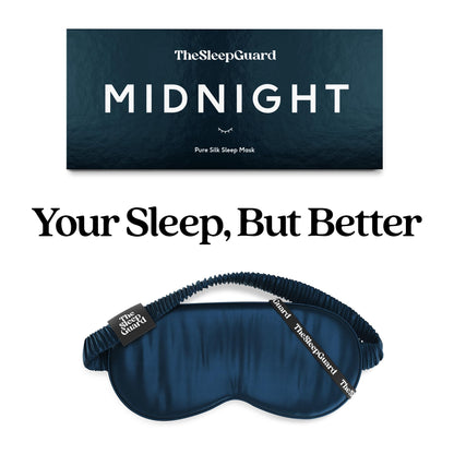 Premium midnight navy silk sleep mask packaging