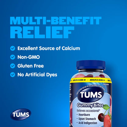 Tums Gummy Bites for heartburn relief usage illustration