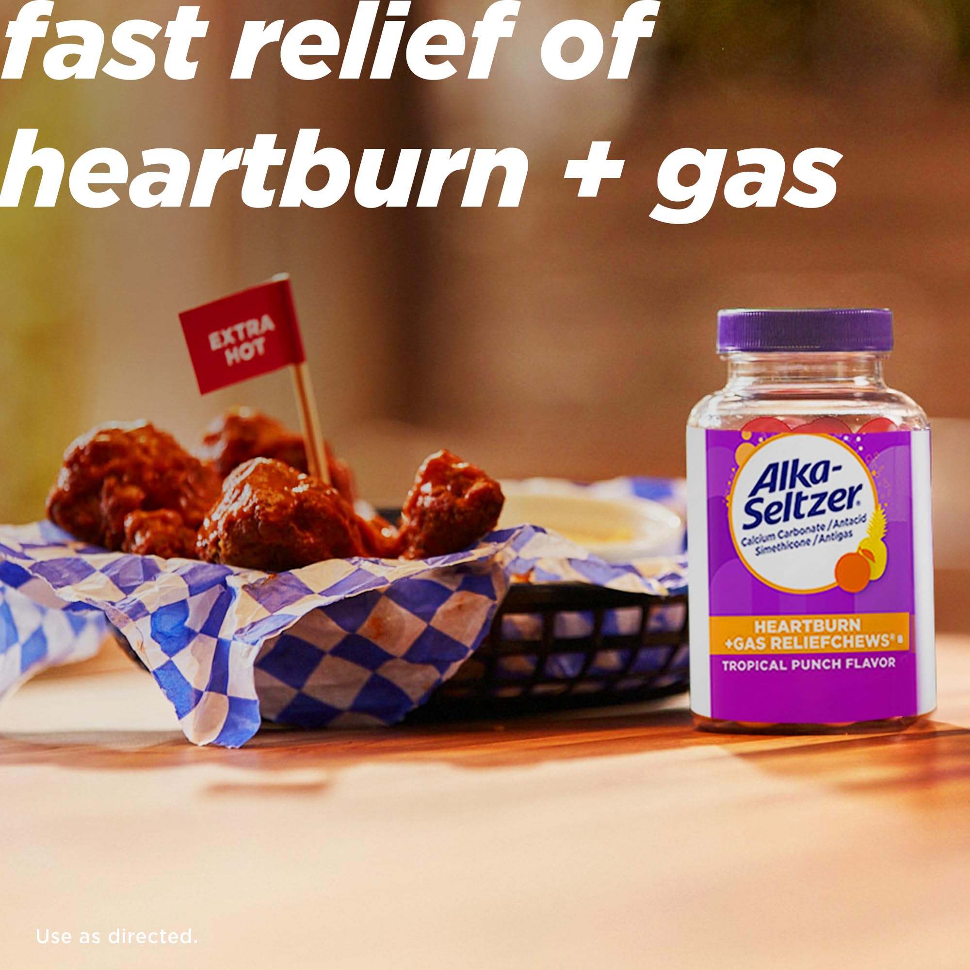 Alka-Seltzer antacid and anti-gas chewable tablets packaging