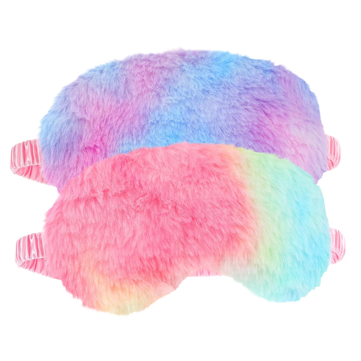 Travel friendly rainbow faux fur sleeping mask set