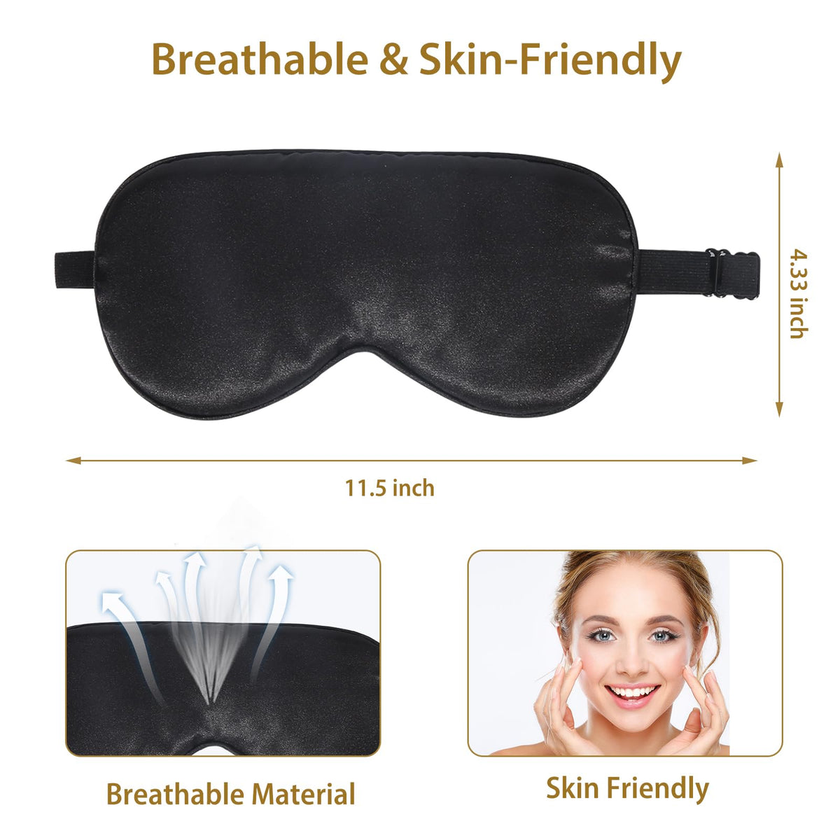 JroyJoy sleep mask worn by a person demonstrating zero eye pressure fit.