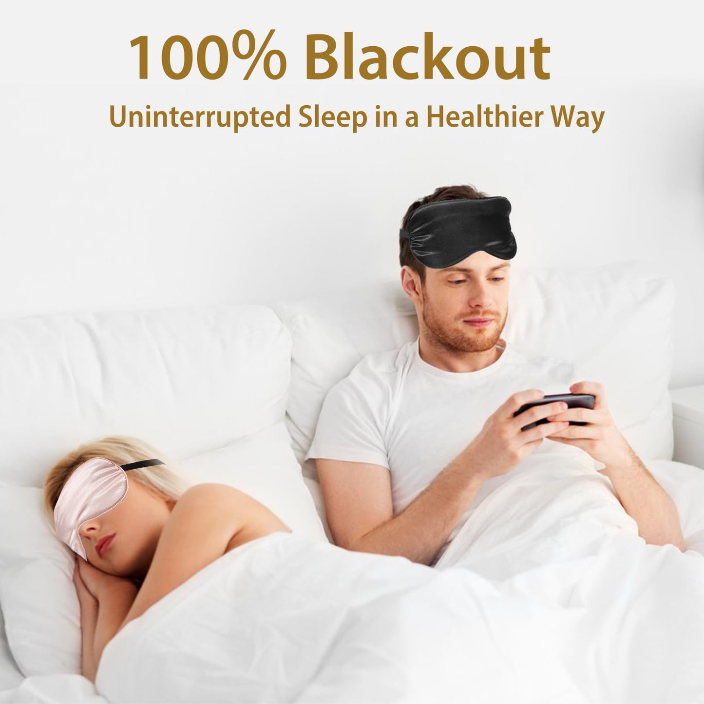 Set of four JroyJoy sleep masks displayed in travel packaging.