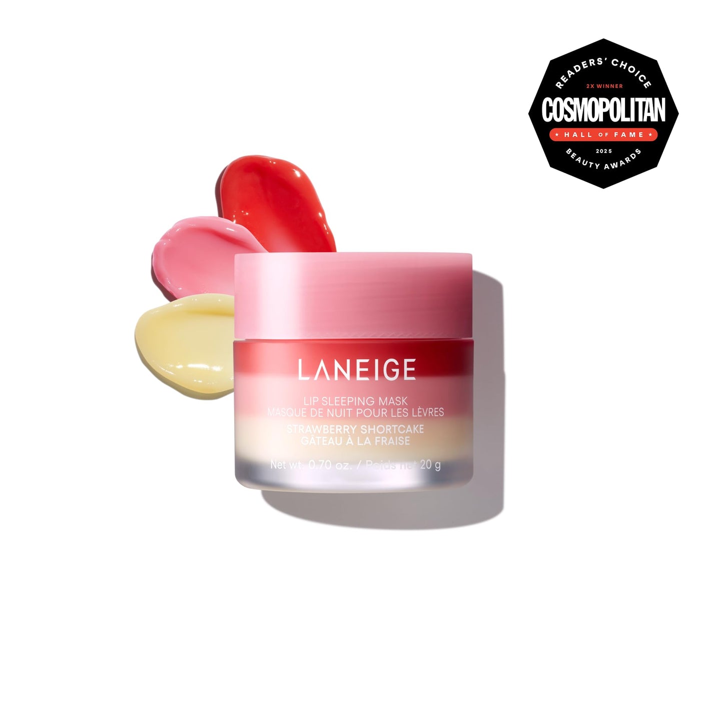 Laneige overnight lip treatment jar with original application spatula on a clean background