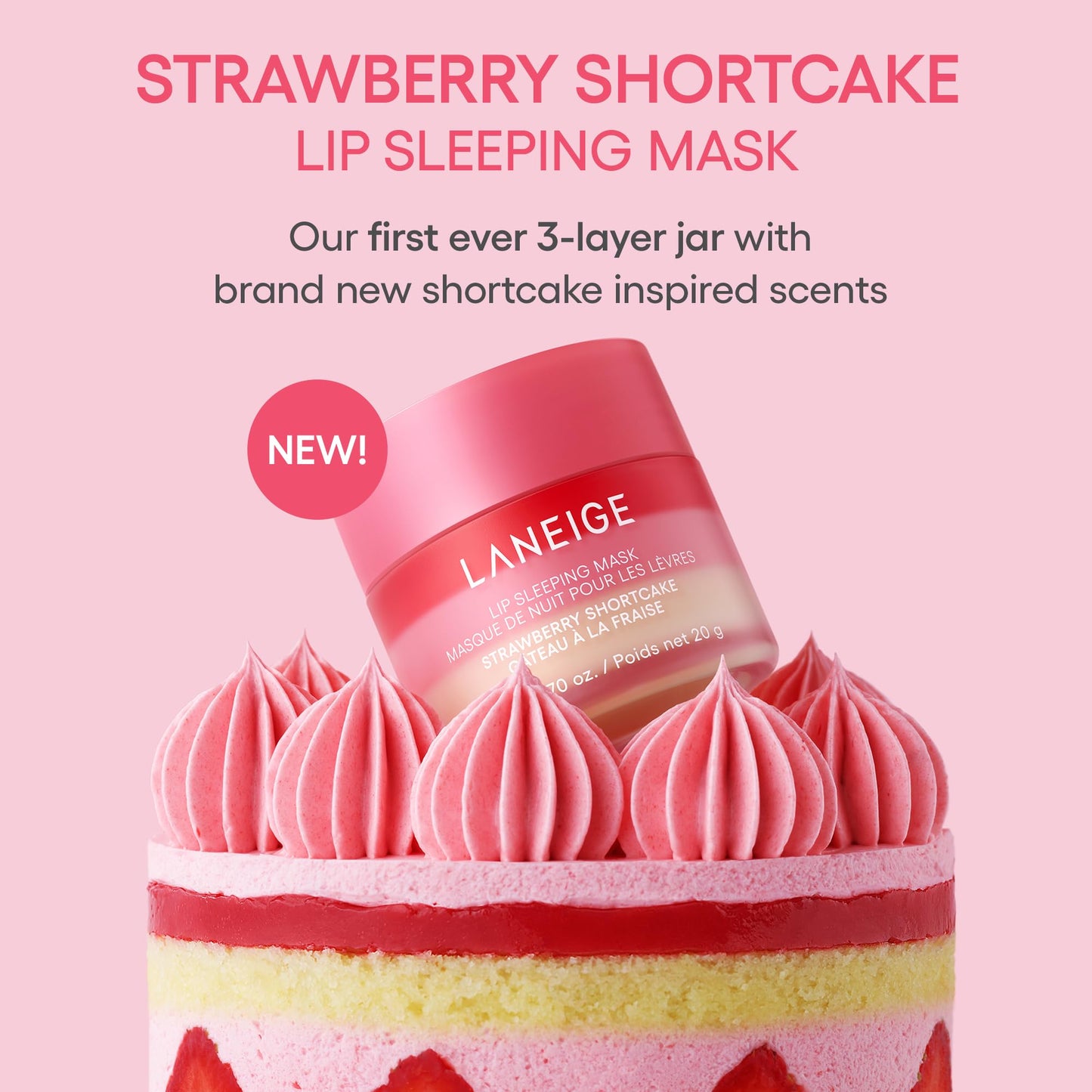 Texture shot of Laneige strawberry shortcake lip balm showing rich lightweight moisturizing formula