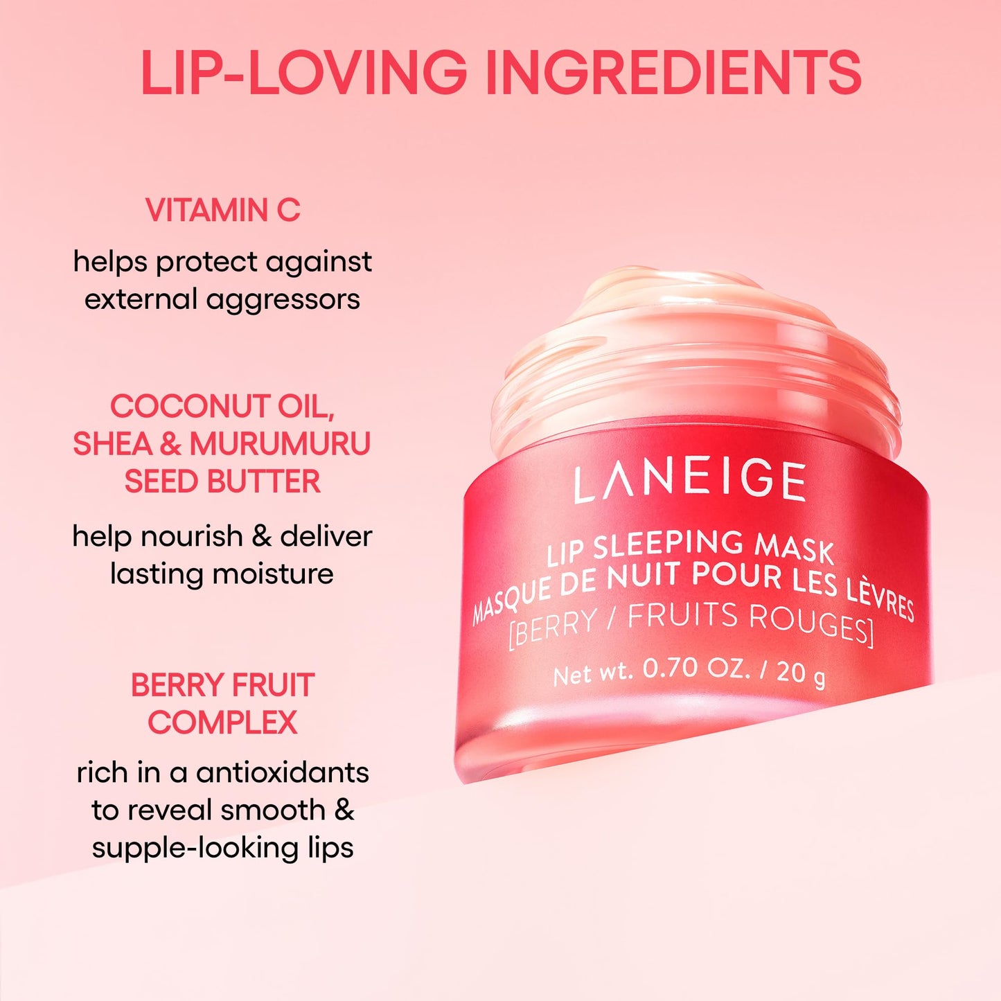 Laneige limited edition strawberry shortcake intensive lip repair mask close up view