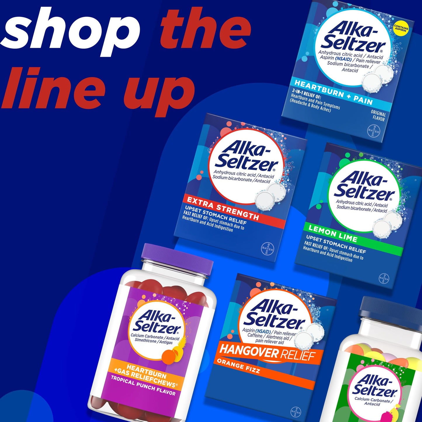 Back view of Alka-Seltzer product packaging with dosage information.