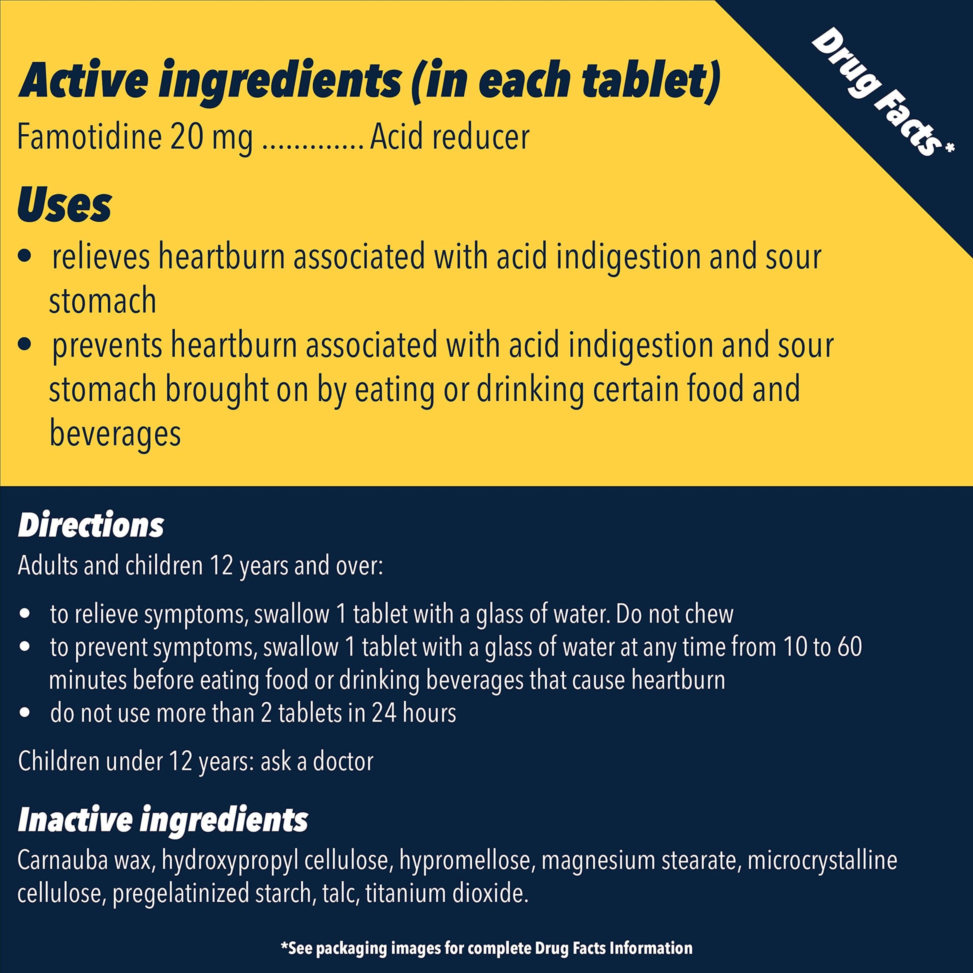 Maximum strength famotidine acid reducer tablets side view