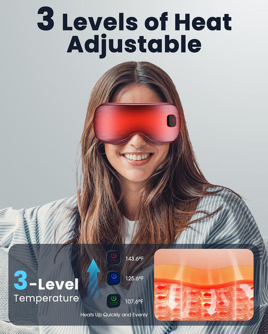 Azang cordless eye heating mask showing temperature control button