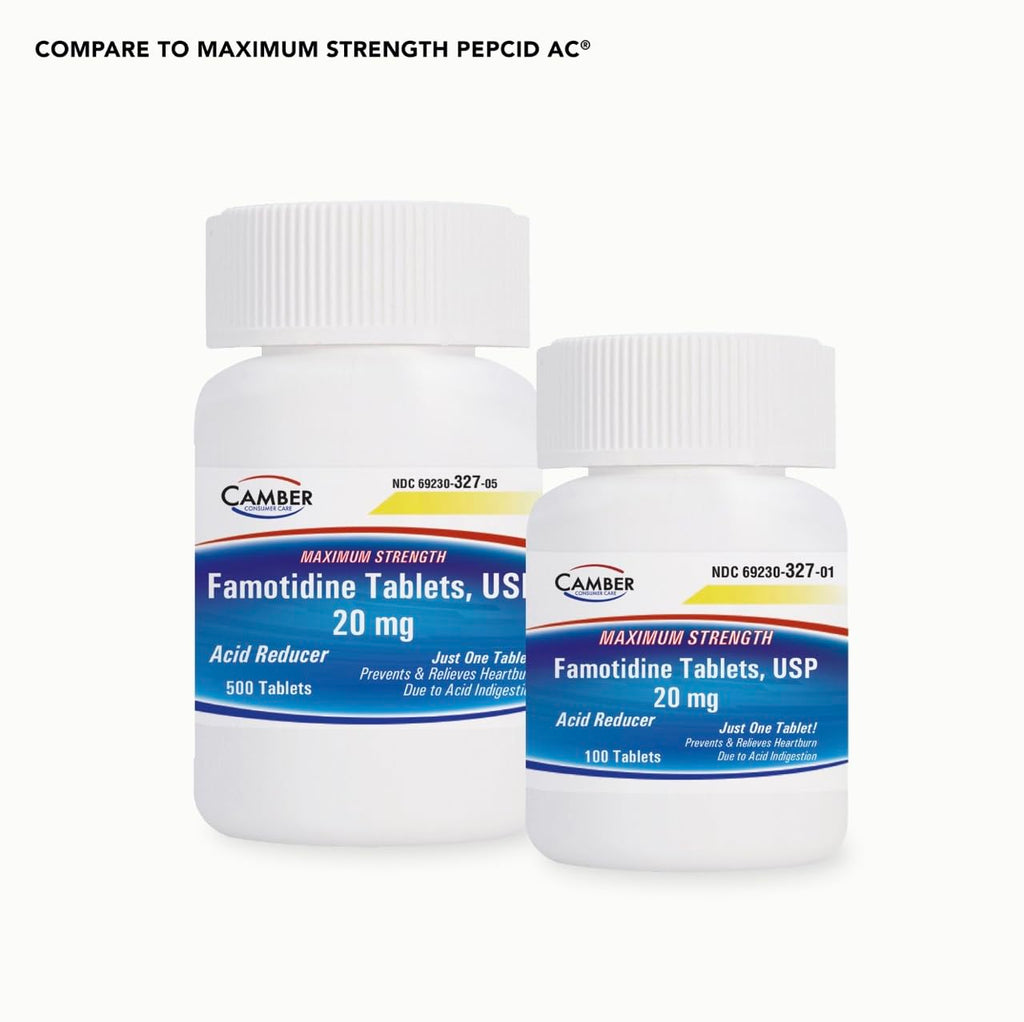 Camber Pharmaceuticals Famotidine bottle side view