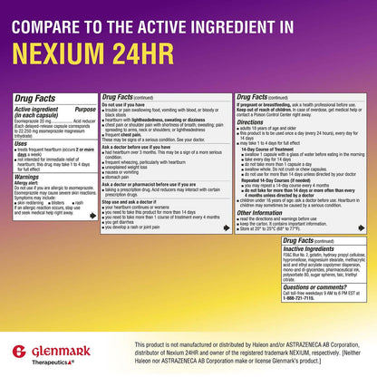Top view of Glenmark Therapeutics 20mg heartburn medicine bottle