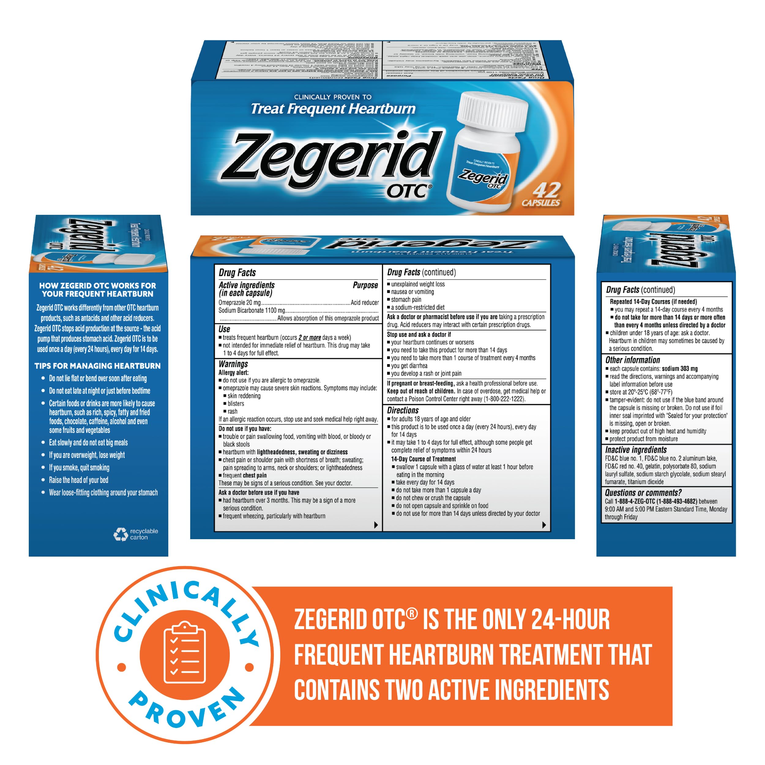 Close up of Zegerid OTC acid reflux medicine packaging