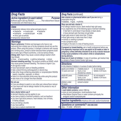 Back of Alka-Seltzer packaging showing usage instructions