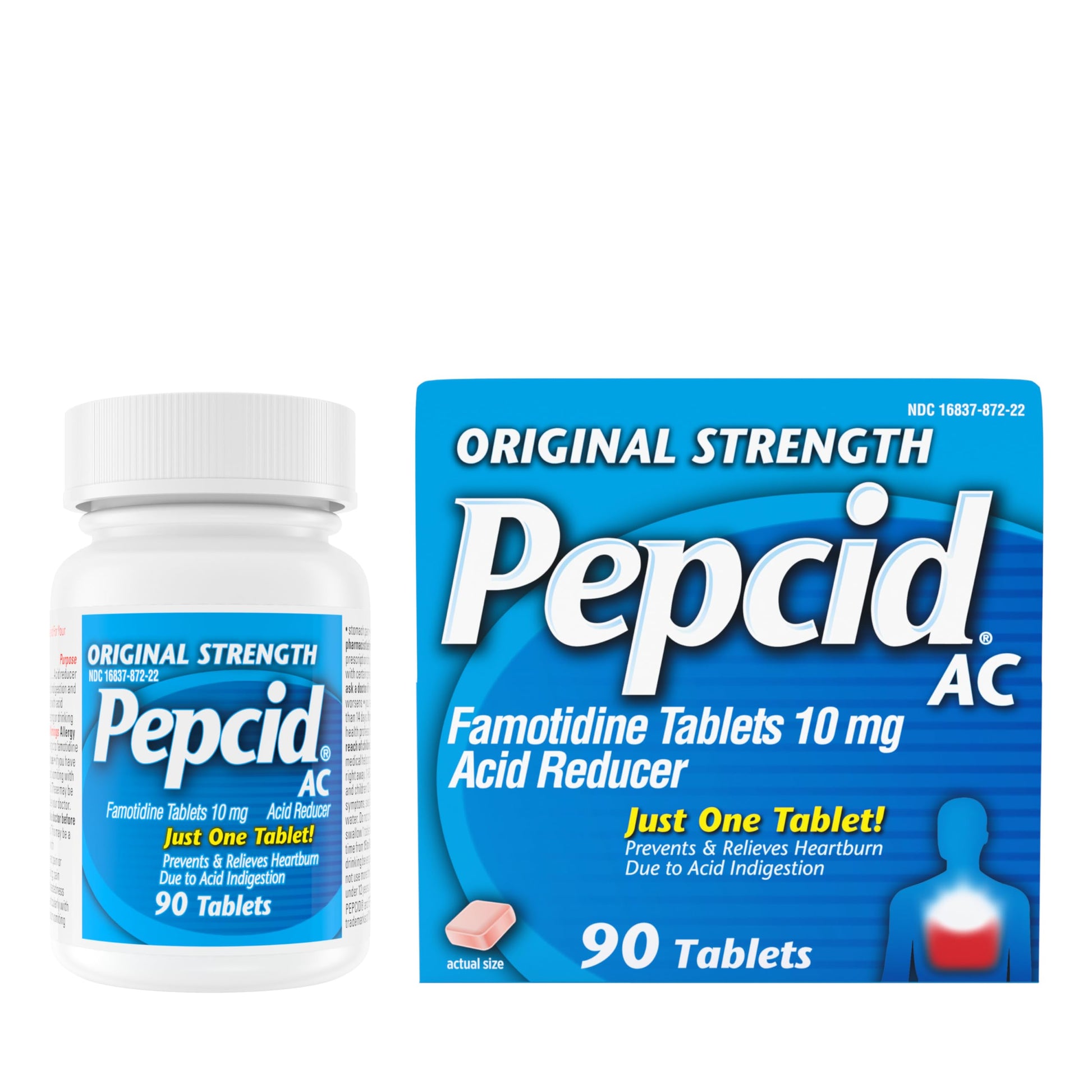 Pepcid AC heartburn relief supplement bottle label details