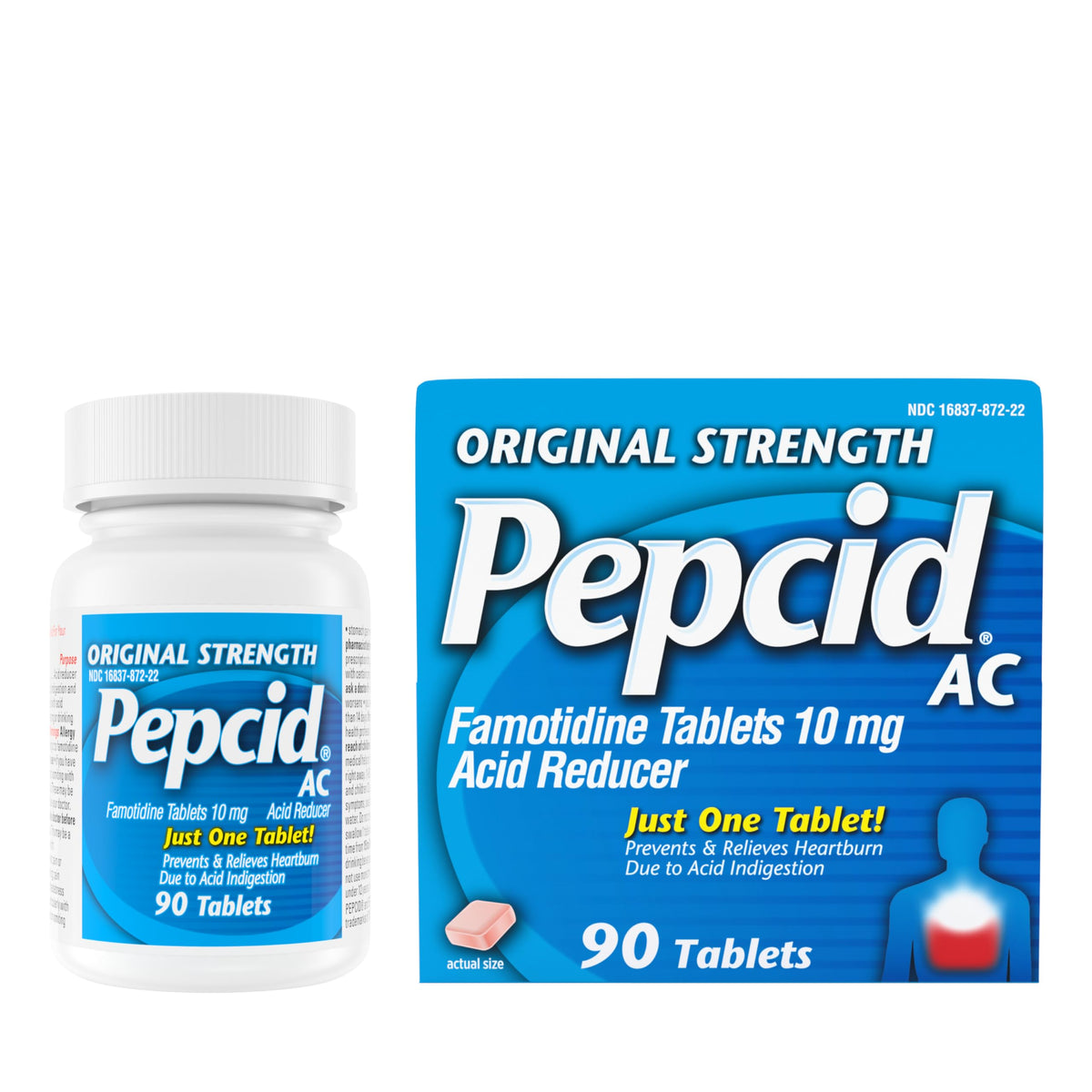 Pepcid AC heartburn relief supplement bottle label details