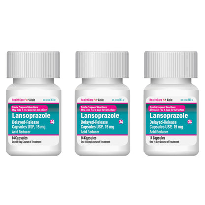 Side view of HealthCareAisle acid reducer bottle showing usage instructions