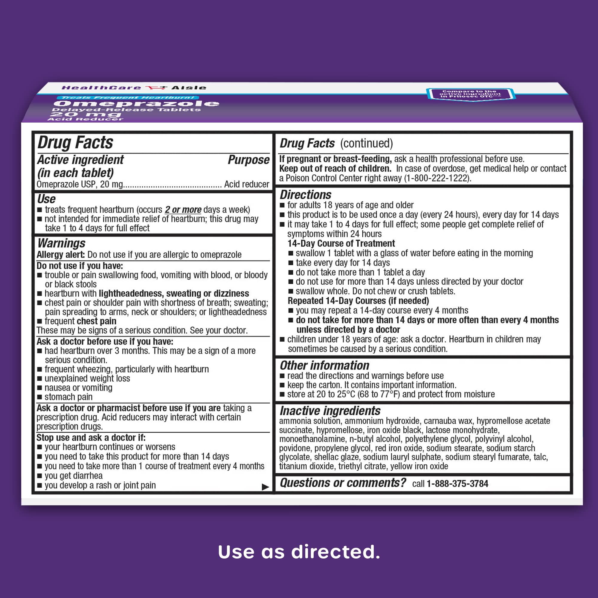HealthCareAisle Omeprazole 42 count acid reducer package