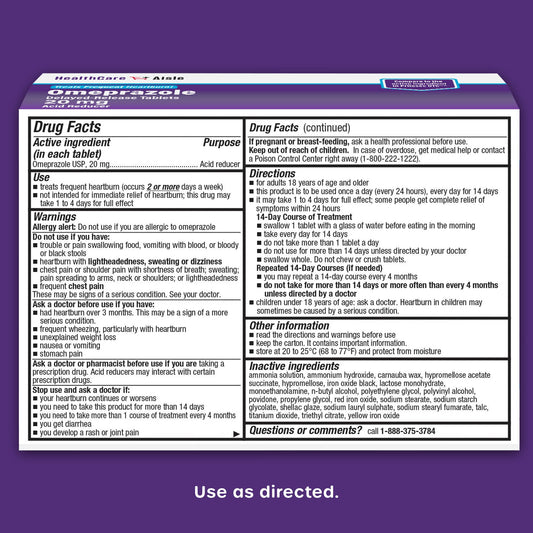 HealthCareAisle Omeprazole 42 count acid reducer package