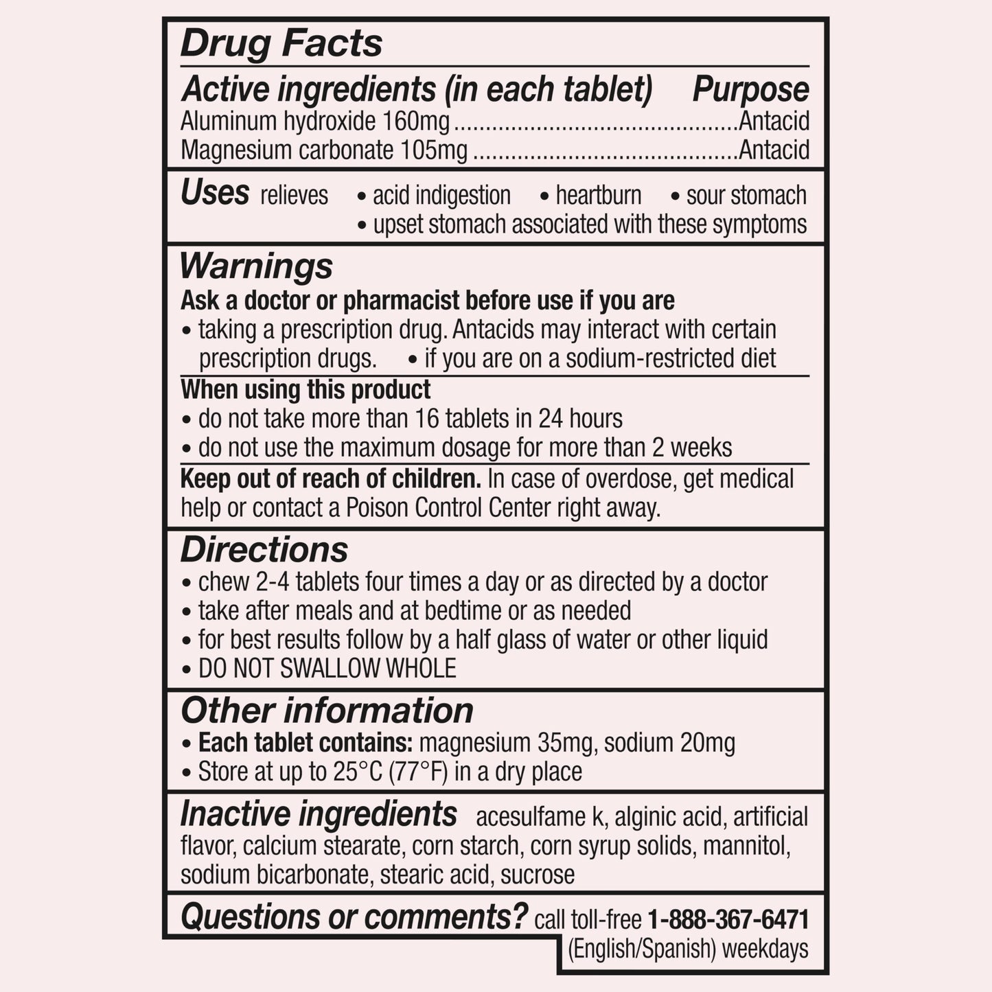 Close up of Gaviscon 100 count chewable tablets label