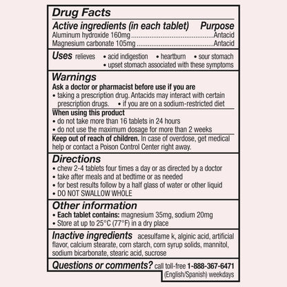 Close up of Gaviscon 100 count chewable tablets label
