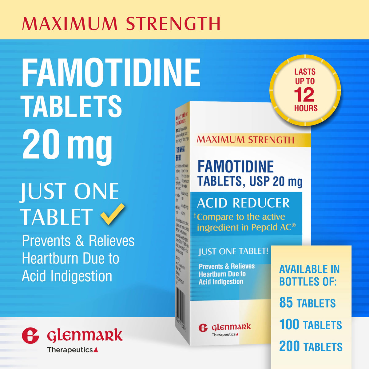 Back label of Glenmark Famotidine showing directions
