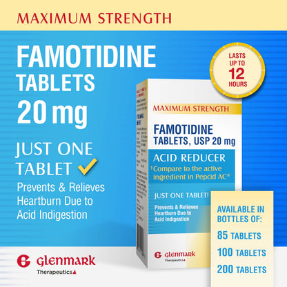 Back label of Glenmark Famotidine showing directions