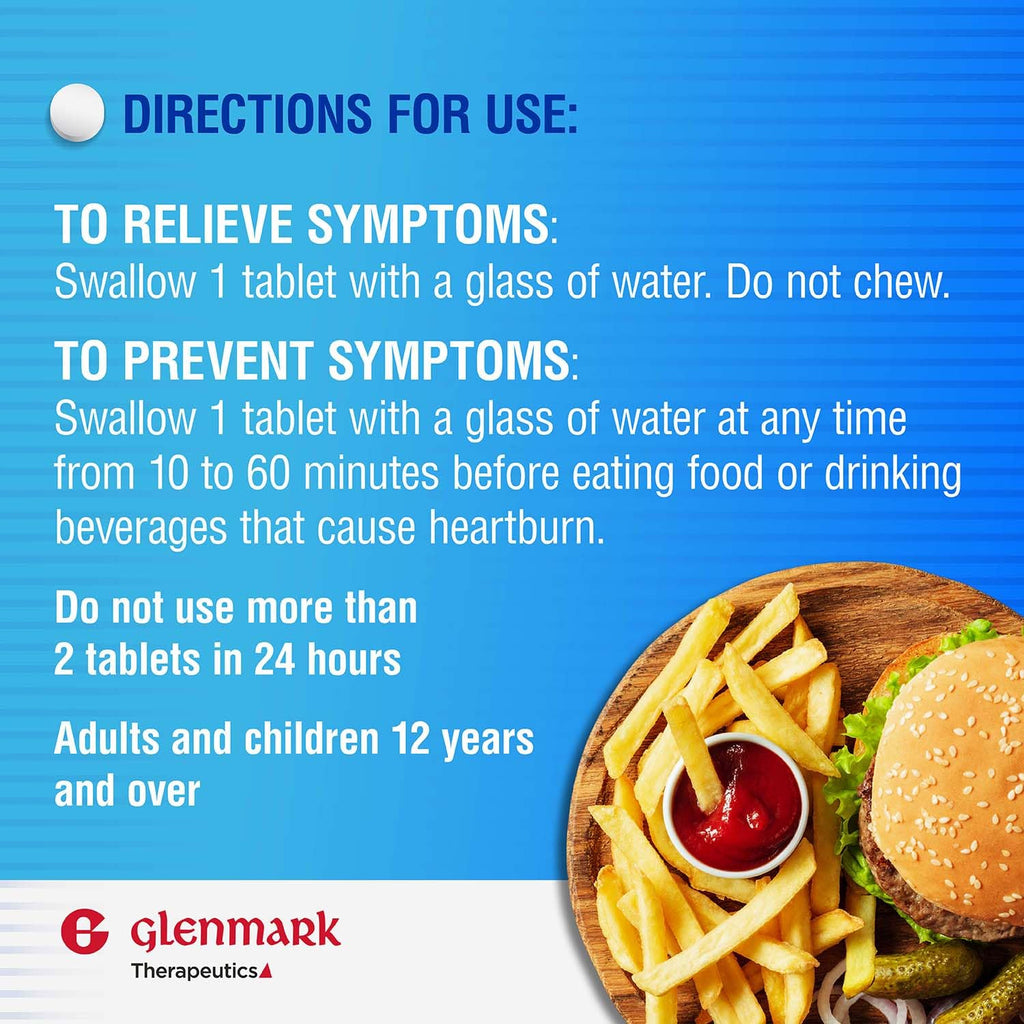 Glenmark 20 mg heartburn relief tablets nutrition facts panel
