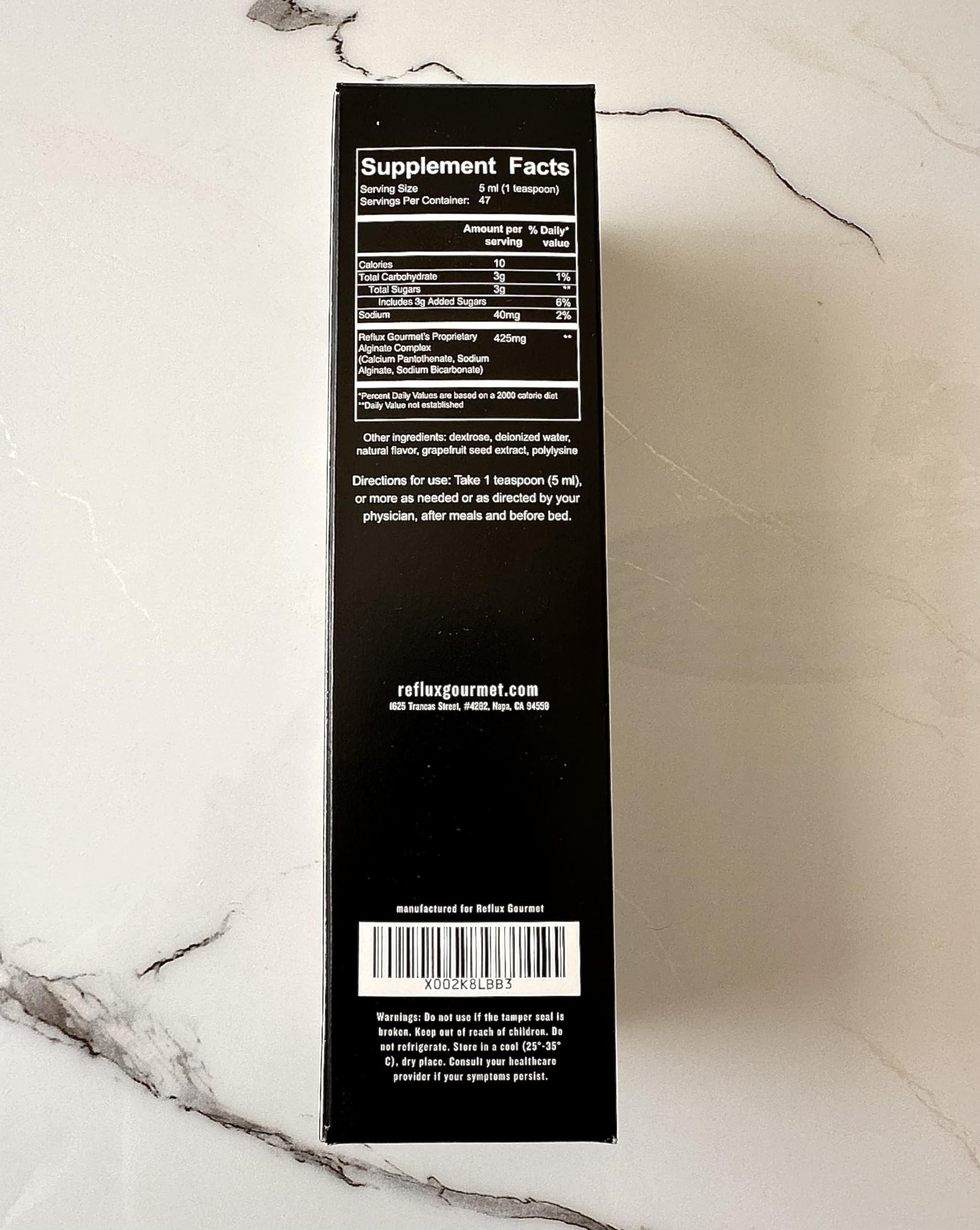 Reflux Gourmet natural alginate therapy packaging details