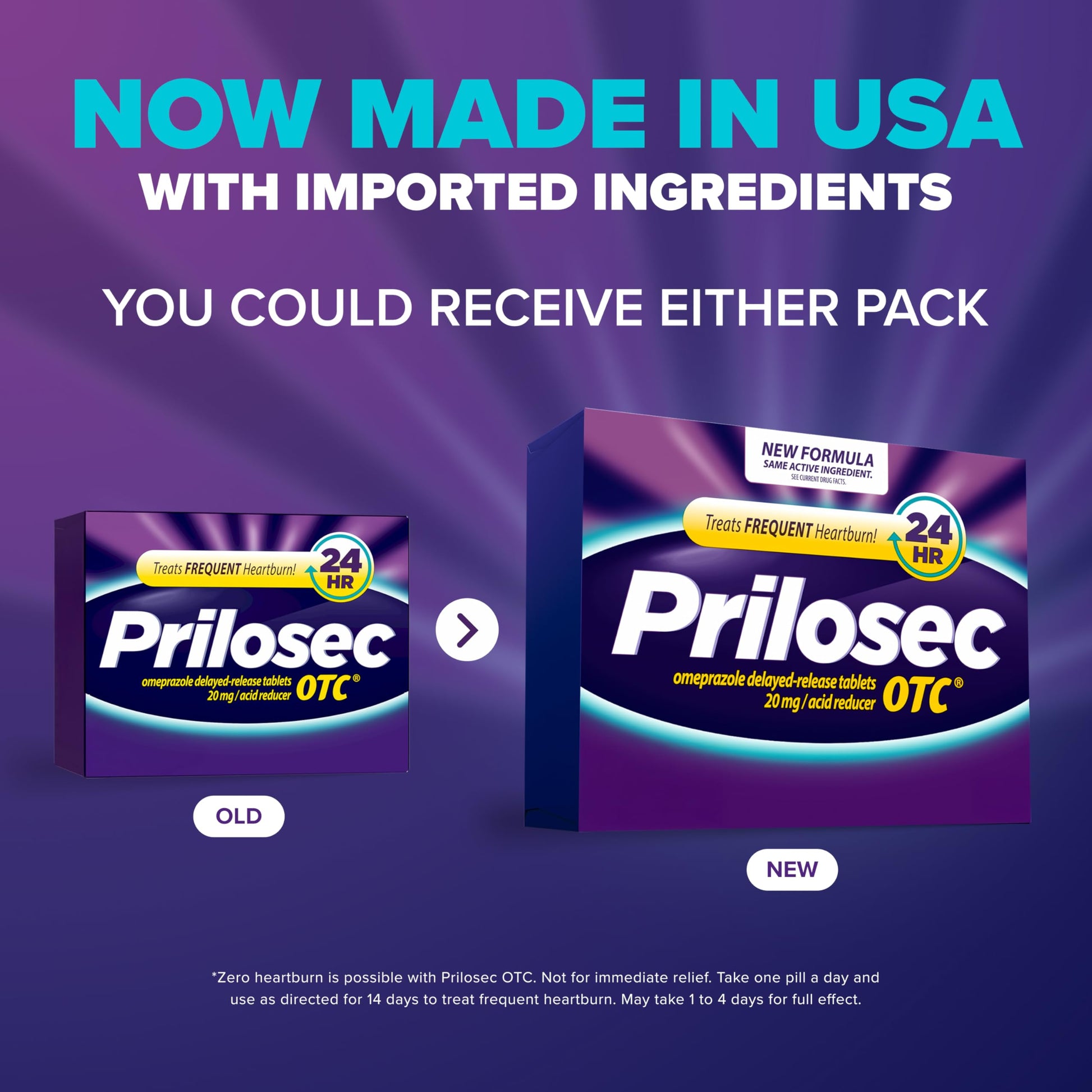 Prilosec OTC Omeprazole 42 count box side view