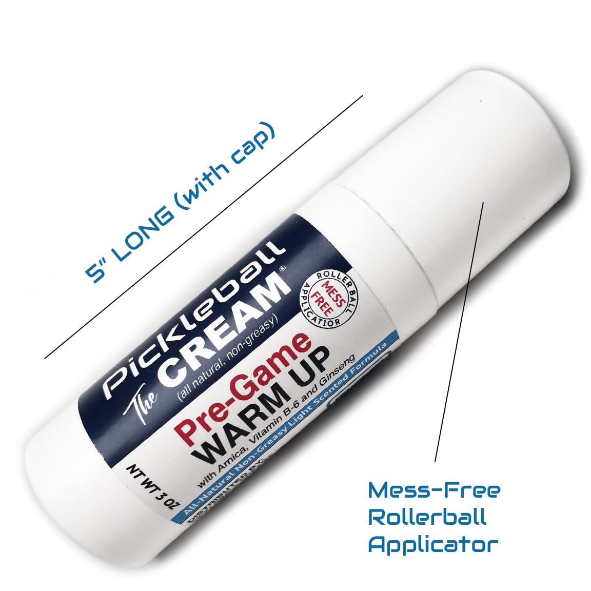 Non greasy rollerball applicator detail on the authentic USA imported pickleball muscle cream.