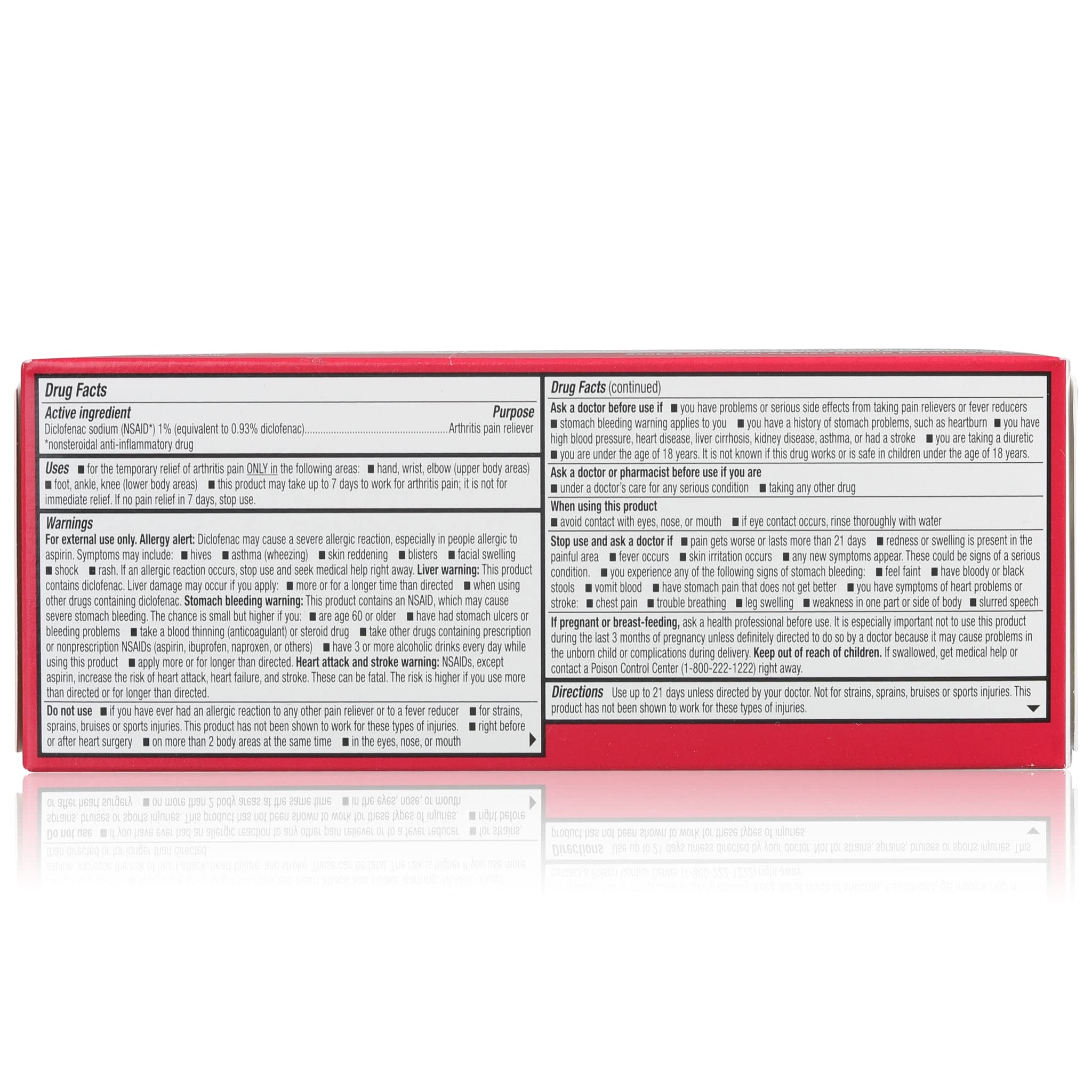 Leader topical anti inflammatory gel packaging showing active ingredient details
