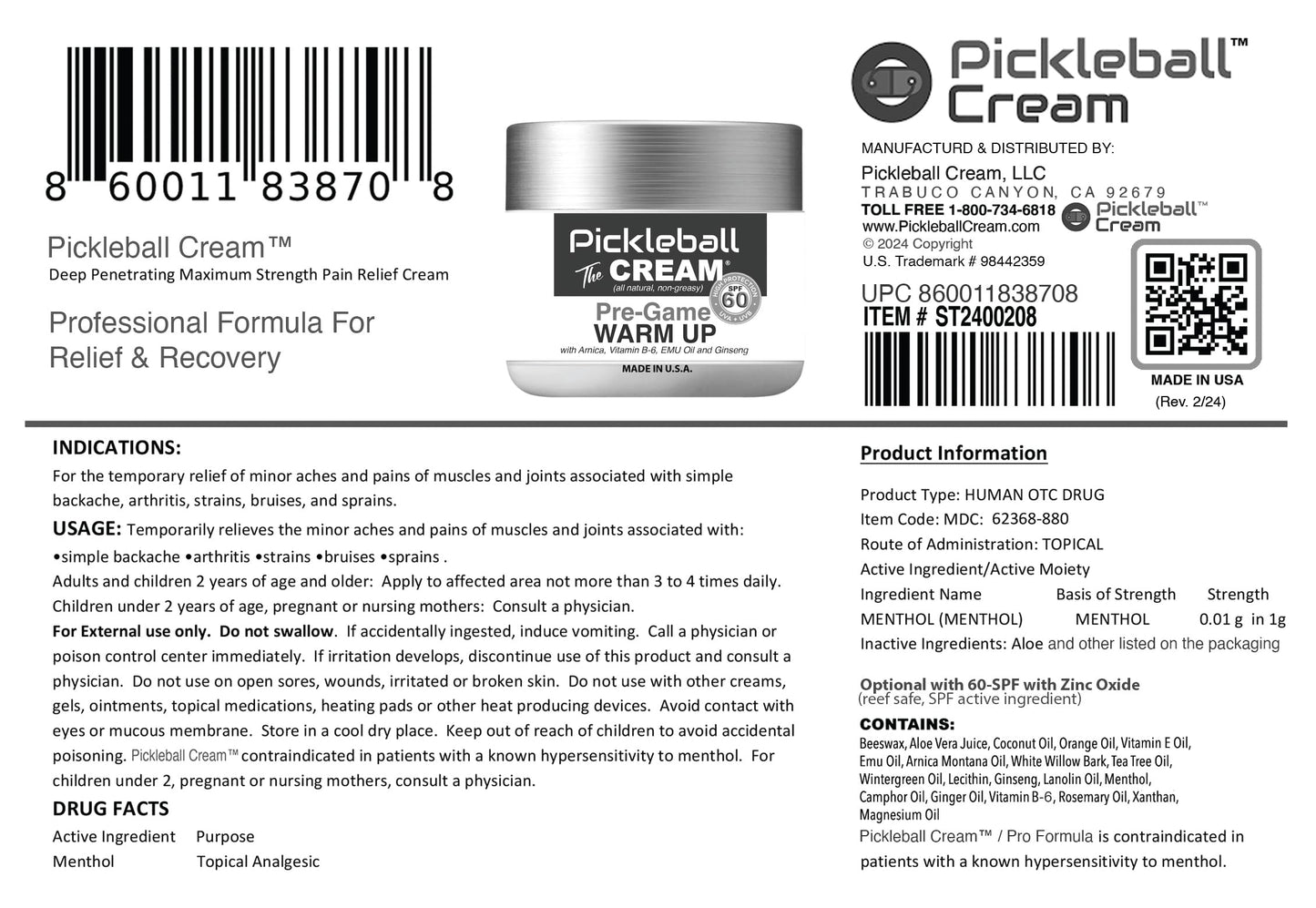 Pickleball Cream rollerball container showcasing the fast acting pain prevention formula for athletes.